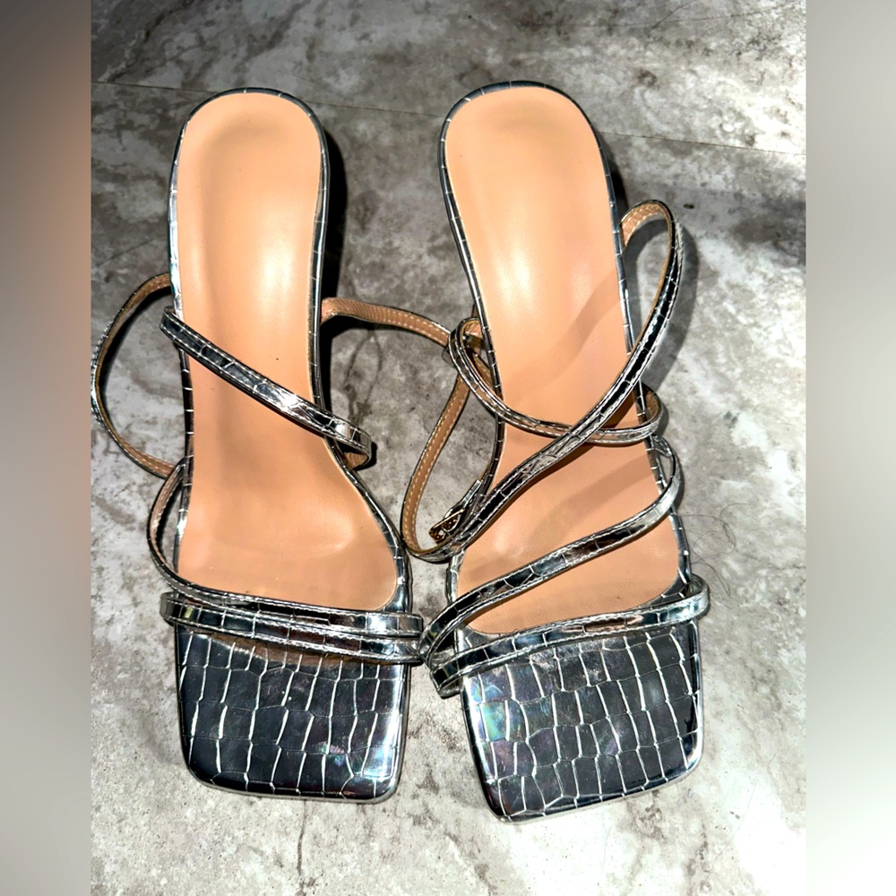 Silver Strappy Women's Heels